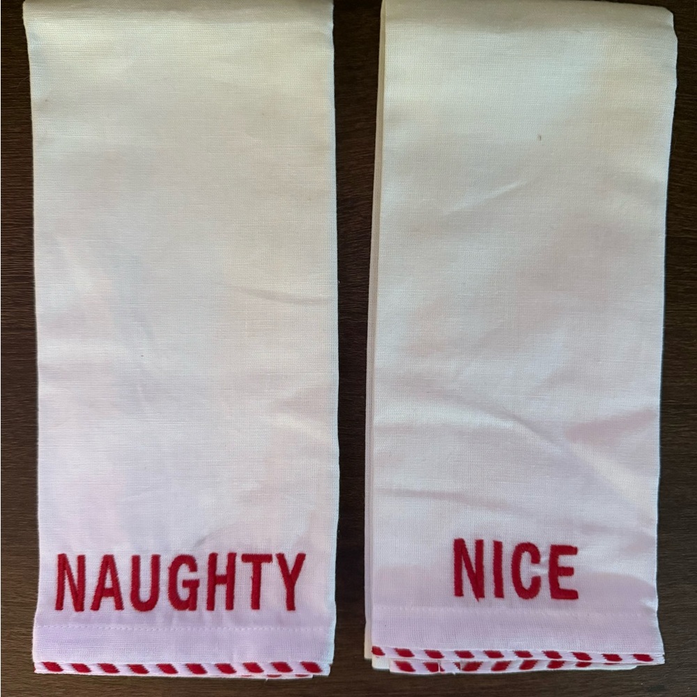 Pottery Barn White and Red Hand Towels